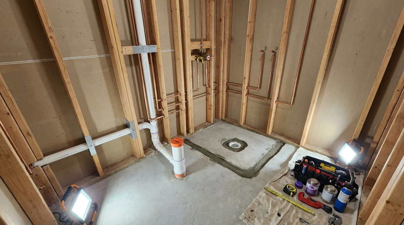 Bathroom rough-in plumbing during remodel by Johns Plumbing LLC in Turlock