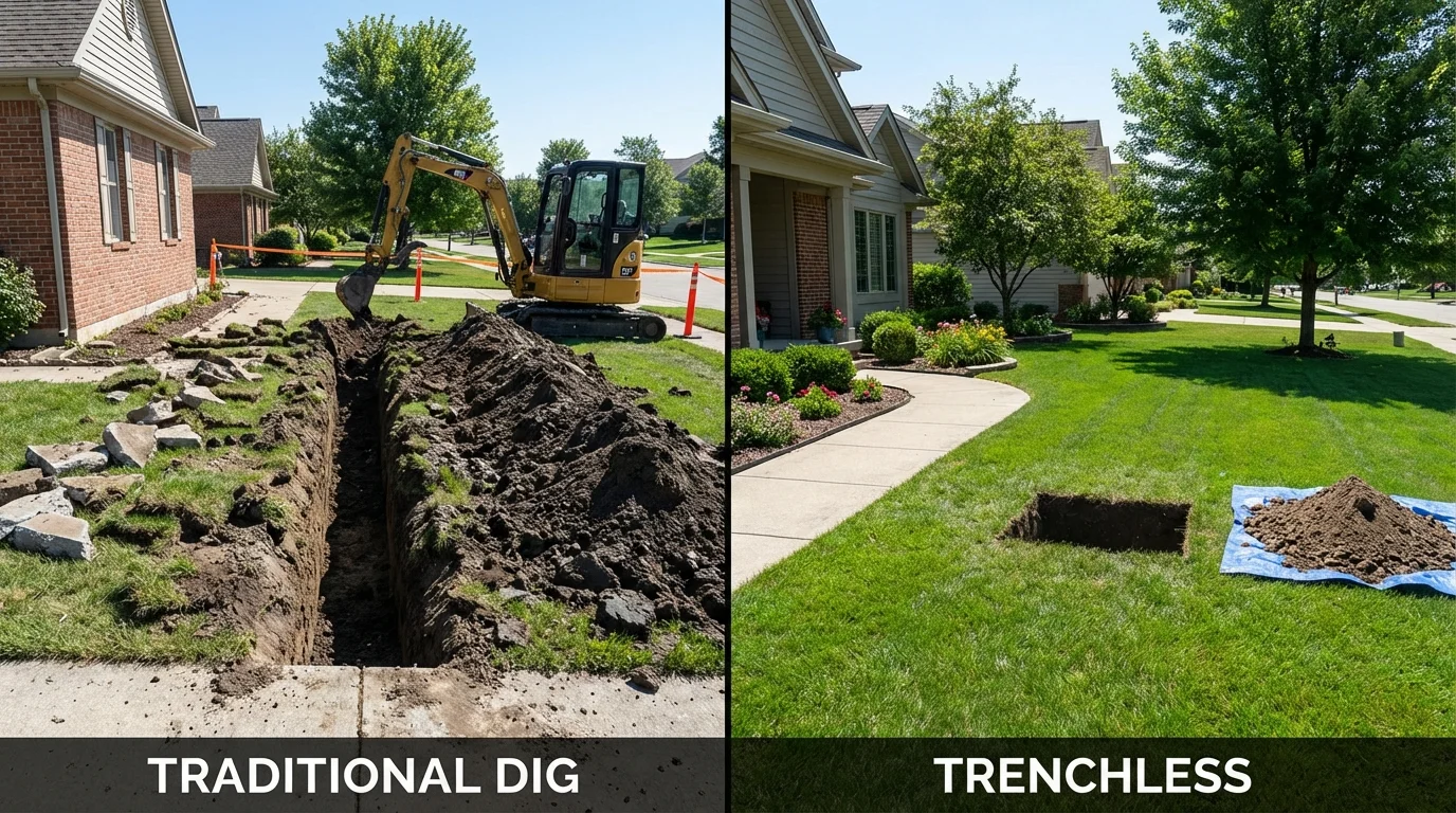 Trenchless sewer repair with minimal yard damage versus traditional excavation in Turlock, CA
